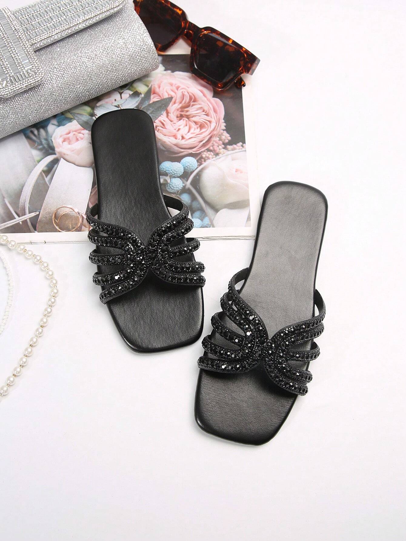  | SHEIN Glass Rhinestone Casual Fashion Open-Toe Flat Sandals For Women | Sandal | Shein | OneHub
