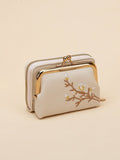 SHEIN Graphic Flower Embroidered Short Wallet, Kiss-Lock & Zipper Clutch Purse, Faux Leather Coin Purse