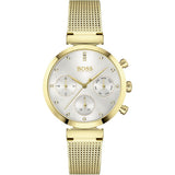 HUGO BOSS Flawless Gold Mesh Bracelet Silver Dial Chronograph Quartz Watch for Women - 1502552