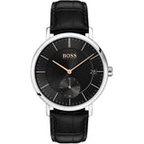 HUGO BOSS Corporal Black Leather Strap Black Dial Quartz Watch for Men - 1513638