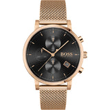 HUGO BOSS Integrity Gold Mesh Bracelet Black Dial Chronograph Quartz Watch for Men - 1513808