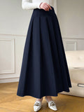 SHEIN Heiryn Women's Solid Color Pleated Long Elegant Commuter Skirt