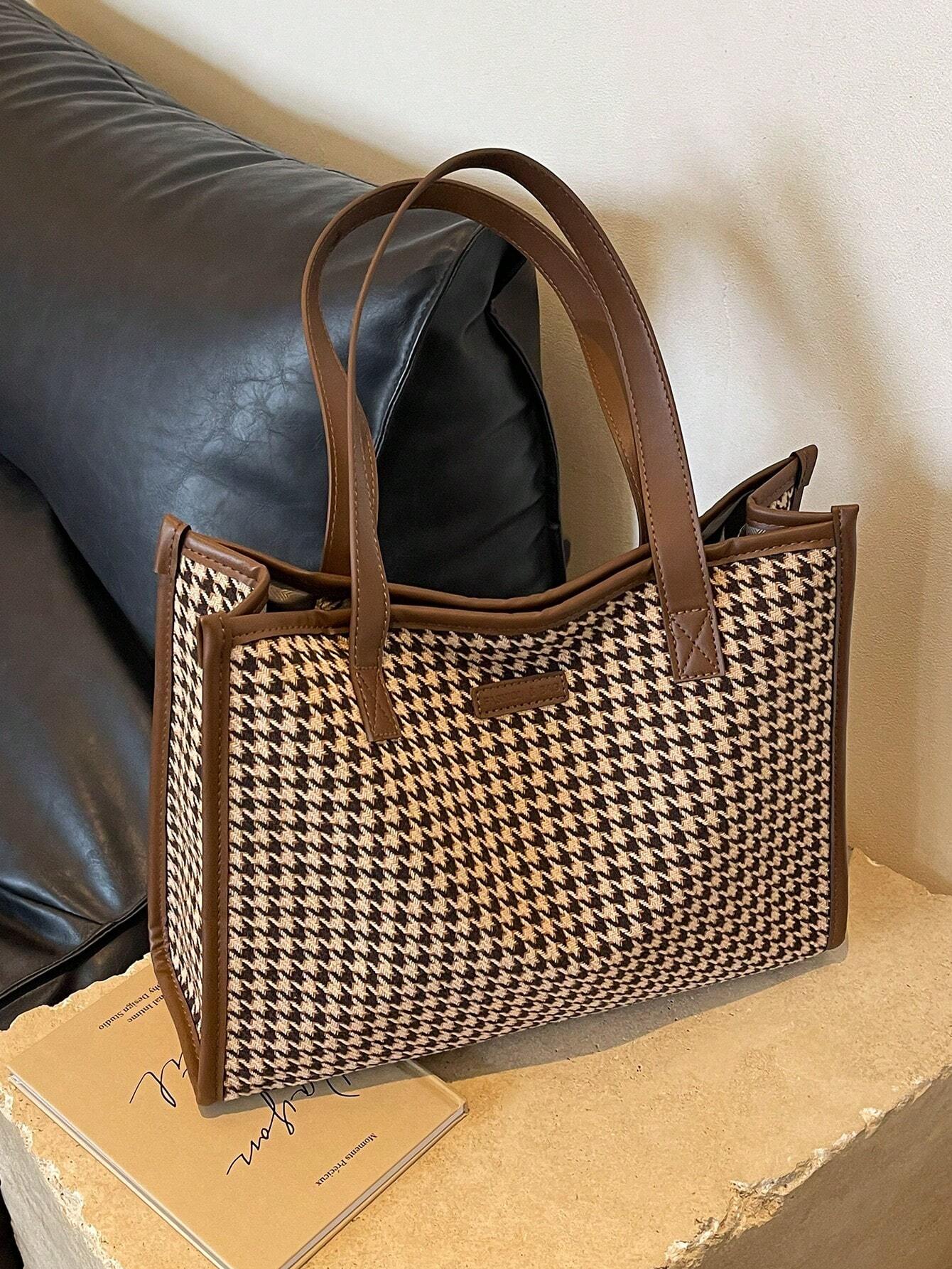  | SHEIN Houndstooth Pattern Large Tote Bag For Women | Bags | Shein | OneHub