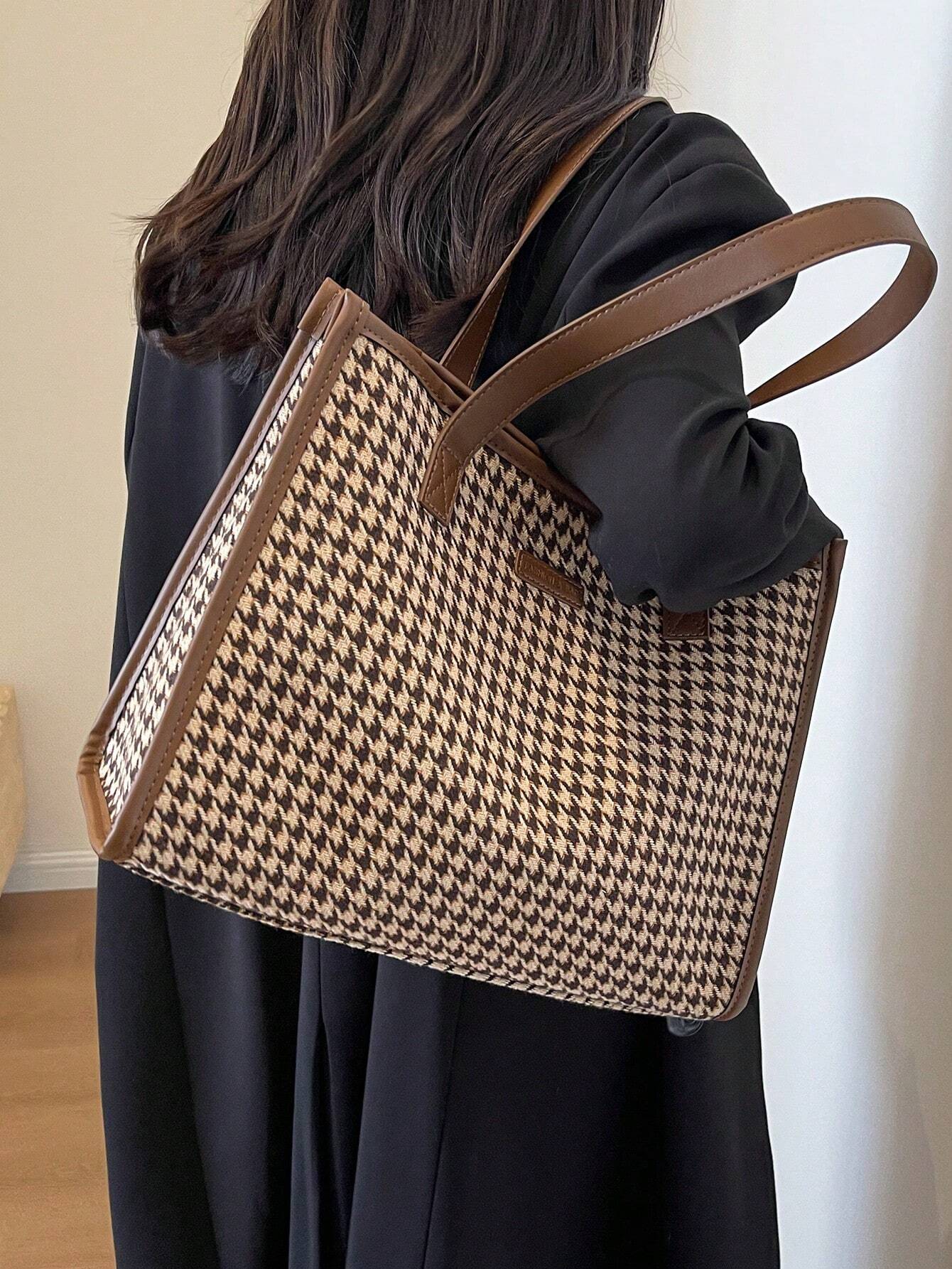  | SHEIN Houndstooth Pattern Large Tote Bag For Women | Bags | Shein | OneHub