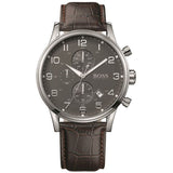 | HUGO BOSS Aeroliner Brown Leather Strap Grey Dial Chronograph Quartz Watch for Men - HUGO BOSS 1512570 | Watches | Hugo Boss | OneHub