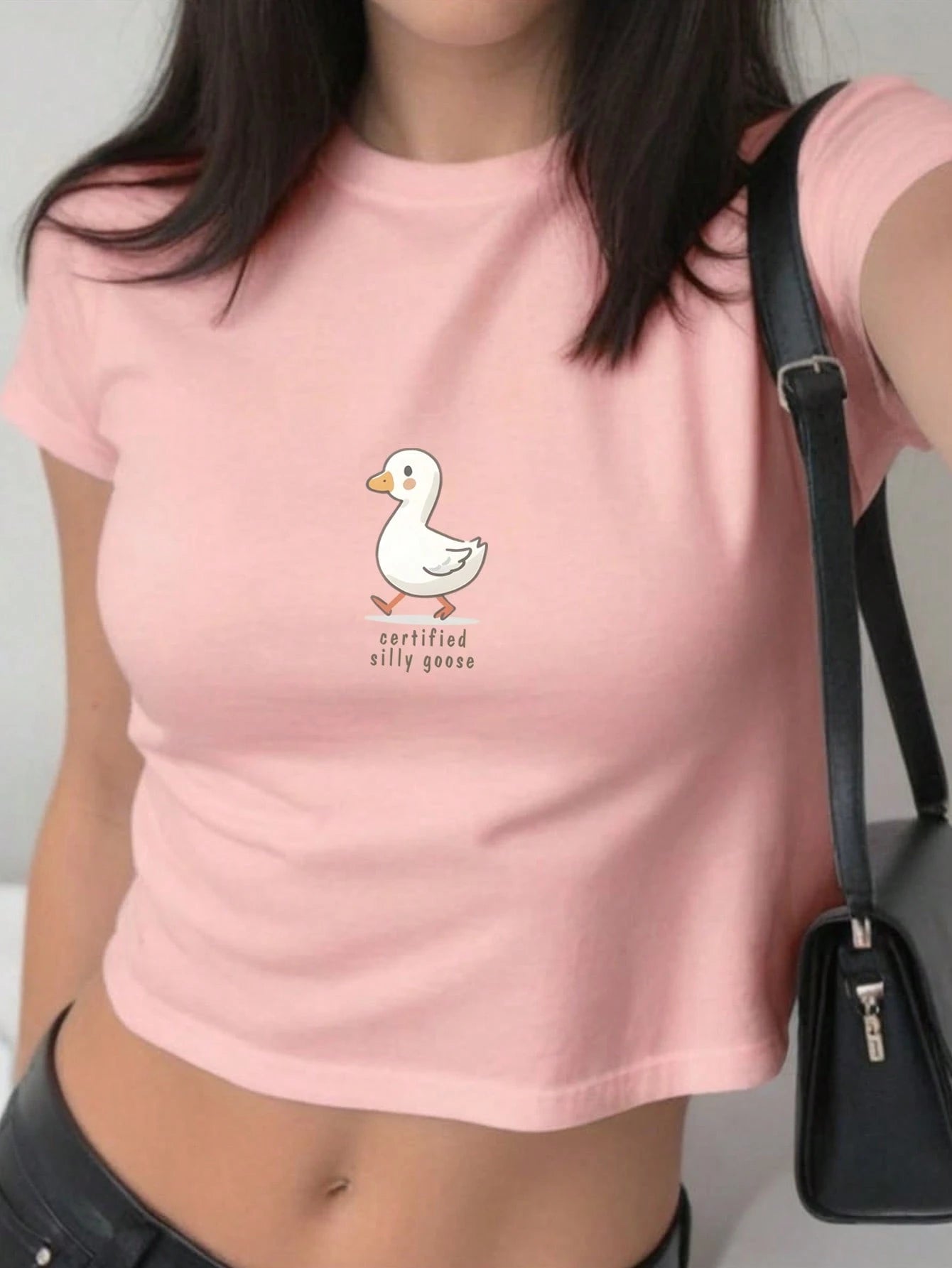  | SHEIN INAWLY Cute School Style Goose Graphic T-Shirt, Sexy Cropped Y2K Goose Print Fitted Summer Tee, Vintage Round Neck Casual Crop Top For Women Graphic Tees Women Tops | Blouse | Shein | OneHub