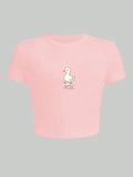  | SHEIN INAWLY Cute School Style Goose Graphic T-Shirt, Sexy Cropped Y2K Goose Print Fitted Summer Tee, Vintage Round Neck Casual Crop Top For Women Graphic Tees Women Tops | Blouse | Shein | OneHub