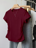 SHEIN INAWLY Women Solid Color Short Sleeve T-Shirt, Minimalist Design For Casual Daily Wear