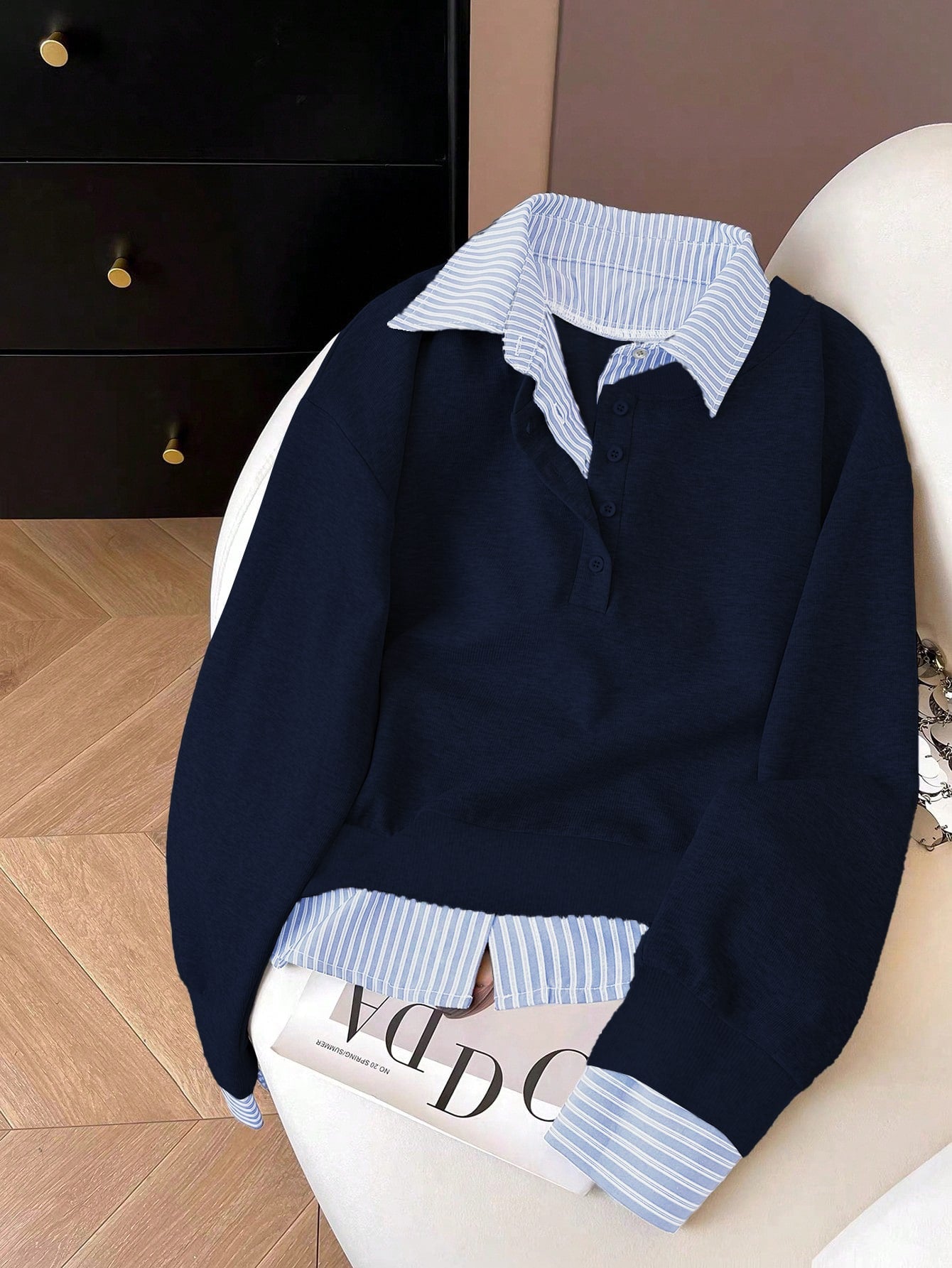 SHEIN INAWLY Women's Contrast Color Block Collar Long Sleeve Half-Zip Casual Pullover Sweatshirt