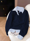 SHEIN INAWLY Women's Contrast Color Block Collar Long Sleeve Half-Zip Casual Pullover Sweatshirt