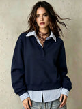 SHEIN INAWLY Women's Contrast Color Block Collar Long Sleeve Half-Zip Casual Pullover Sweatshirt
