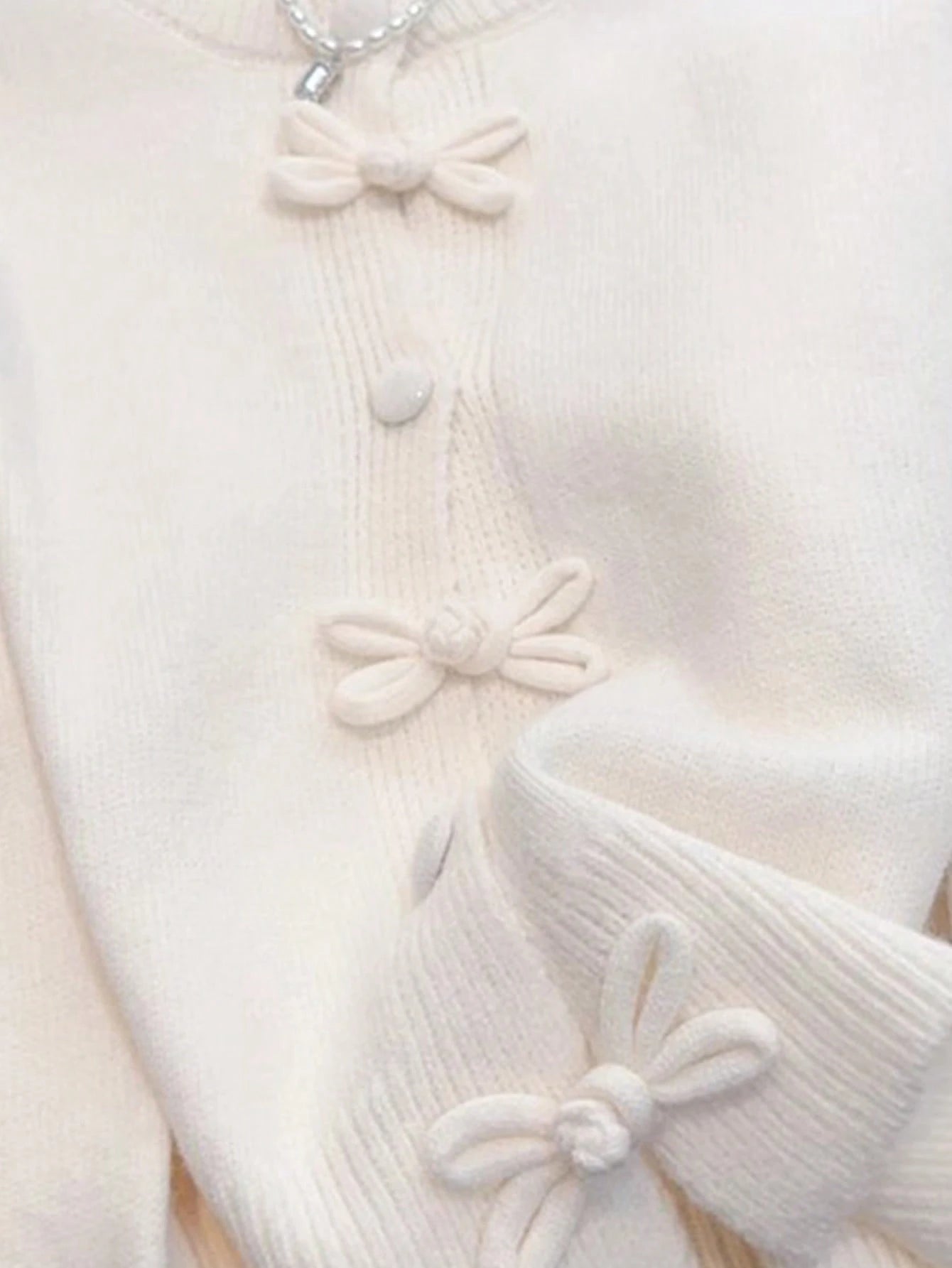 SHEIN JIANHU Spring Bowknot Knit Cardigan, Cropped Design For Petite Fit, Elegant And Versatile For A Stylish Look