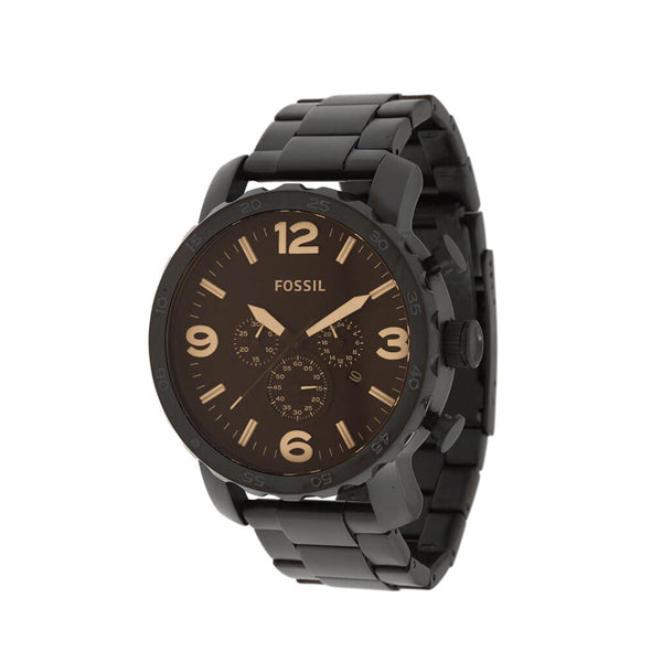 Jr1356 Fossil Nate Black Stainless Steel Brown Dial Chronograph Quartz Watch ...