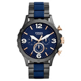 Fossil Nate Two-tone Stainless Steel Blue Dial Chronograph Quartz Watch for Men - JR1494