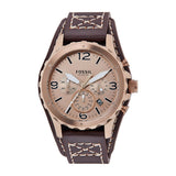 Fossil Nate Brown Leather Strap Gold Dial Chronograph Quartz Watch for Men - JR1495