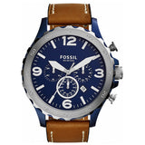  | Fossil Nate Brown Leather Strap Blue Dial Chronograph Quartz Watch for Men - JR1504 | Watches | Fossil | OneHub