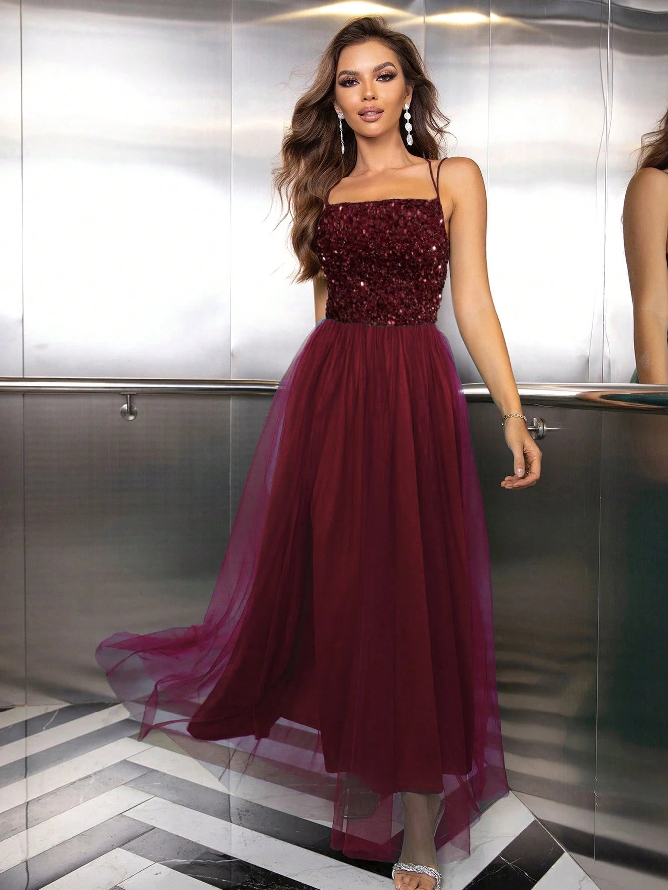 SHEIN Joyfunear Contrast Sequin Mesh Overlay Cami Party Dress Prom Dre | Dress | OneHub SHEIN Joyfunear Contrast Sequin Mesh Overlay Cami Party Dress Prom Dre | Dress | OneHub