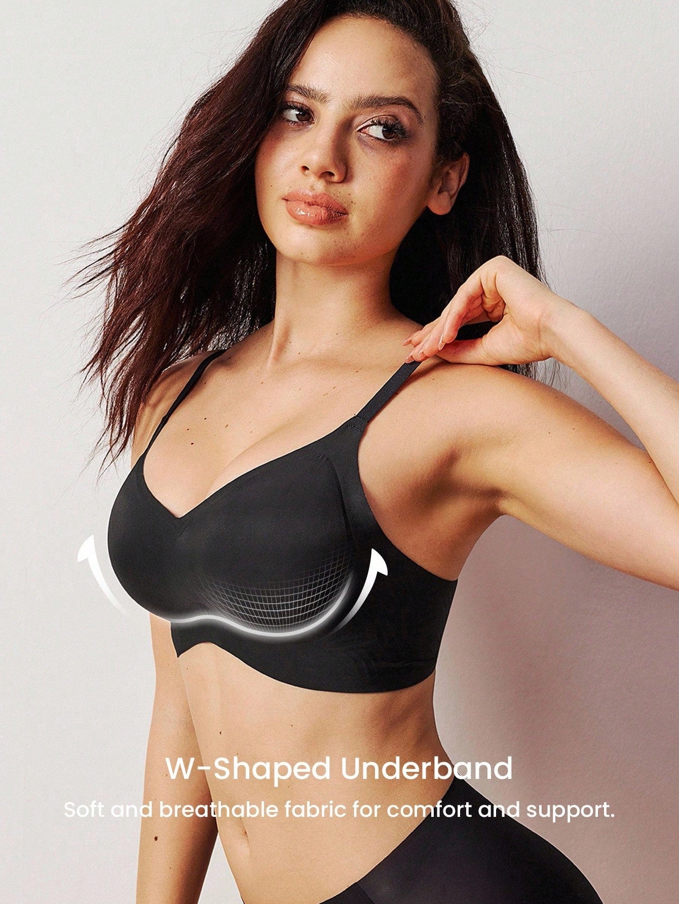 SHEIN LUVLETTE Dream Curve Air Wireless Seamless Breathable Sheer T-Shirt Plunge No Show Underwear Black Airy Sticky Basic SizeFreedom Bra Also Suitable For Teen Girl & Young & Kid