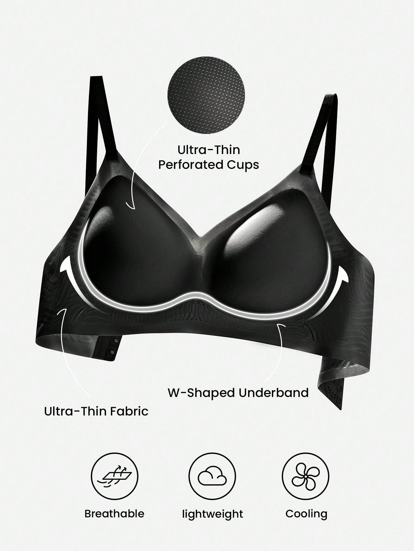 SHEIN LUVLETTE Dream Curve Air Wireless Seamless Breathable Sheer T-Shirt Plunge No Show Underwear Black Airy Sticky Basic SizeFreedom Bra Also Suitable For Teen Girl & Young & Kid