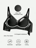 SHEIN LUVLETTE Dream Curve Air Wireless Seamless Breathable Sheer T-Shirt Plunge No Show Underwear Black Airy Sticky Basic SizeFreedom Bra Also Suitable For Teen Girl & Young & Kid