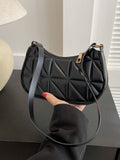 SHEIN Lightweight,Business Casual New Arrival Ladies' Black Pu Material Plaid Zipper Shoulder Bag