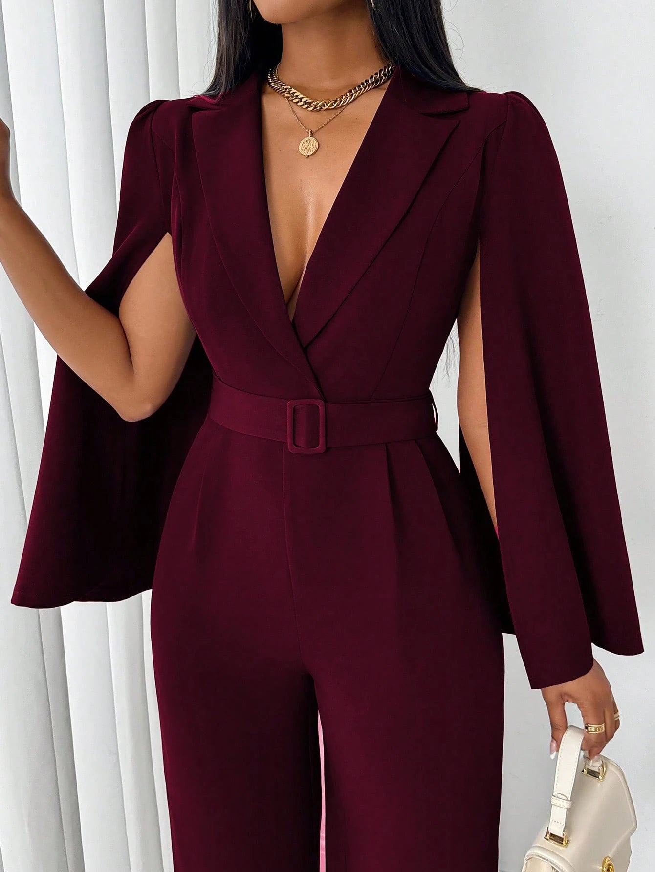  | SHEIN Lyxana Women's New V-Neck Long Sleeve Split Waist-Tie Full Length Jumpsuit | Jumpsuit | Shein | OneHub