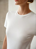 SHEIN MOTF PREMIUM WOMEN'S FASHIONABLE & VERSATILE WHITE CREW NECK T-SHIRT WITH STYLISH DESIGN, SLIMMING