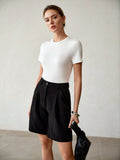 SHEIN MOTF PREMIUM WOMEN'S FASHIONABLE & VERSATILE WHITE CREW NECK T-SHIRT WITH STYLISH DESIGN, SLIMMING