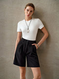 SHEIN MOTF PREMIUM WOMEN'S FASHIONABLE & VERSATILE WHITE CREW NECK T-SHIRT WITH STYLISH DESIGN, SLIMMING
