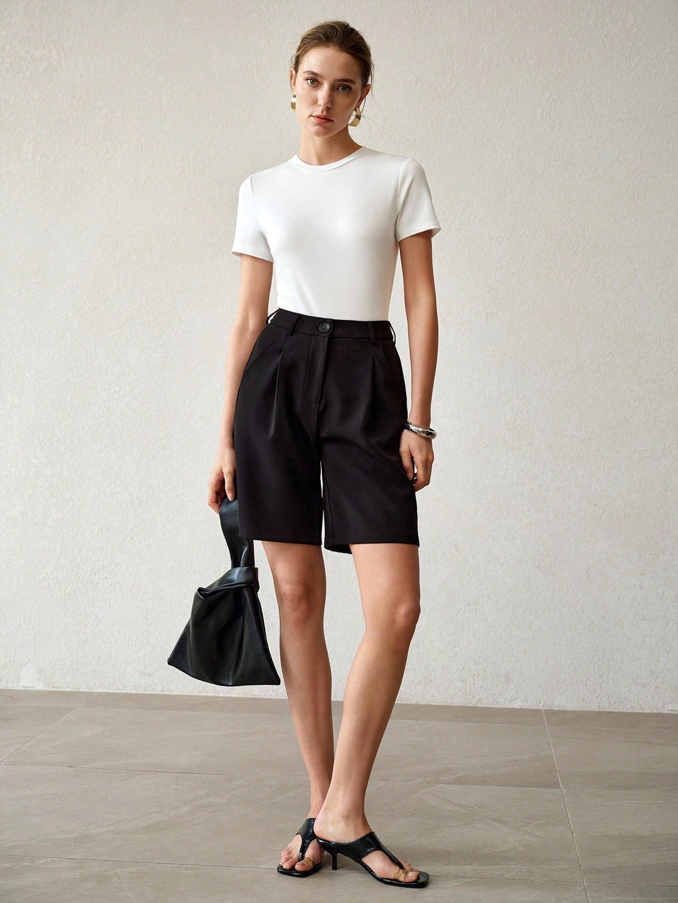 SHEIN MOTF PREMIUM WOMEN'S FASHIONABLE & VERSATILE WHITE CREW NECK T-SHIRT WITH STYLISH DESIGN, SLIMMING