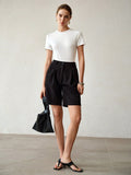 SHEIN MOTF PREMIUM WOMEN'S FASHIONABLE & VERSATILE WHITE CREW NECK T-SHIRT WITH STYLISH DESIGN, SLIMMING