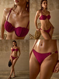 SHEIN MOTF PREMIUM WOMEN'S SOLID COLOR SCALLOPED EDGE SPAGHETTI STRAP BIKINI SET