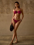 SHEIN MOTF PREMIUM WOMEN'S SOLID COLOR SCALLOPED EDGE SPAGHETTI STRAP BIKINI SET