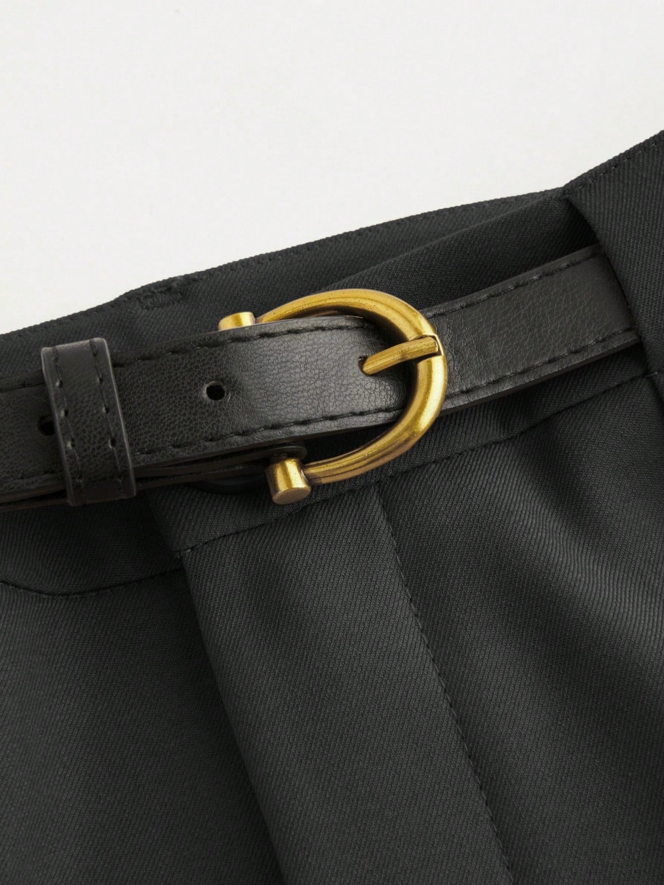 SHEIN Mid-Waist Solid Color Elegant Straight Leg Pants With Belt