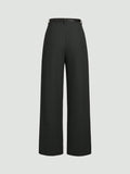 SHEIN Mid-Waist Solid Color Elegant Straight Leg Pants With Belt