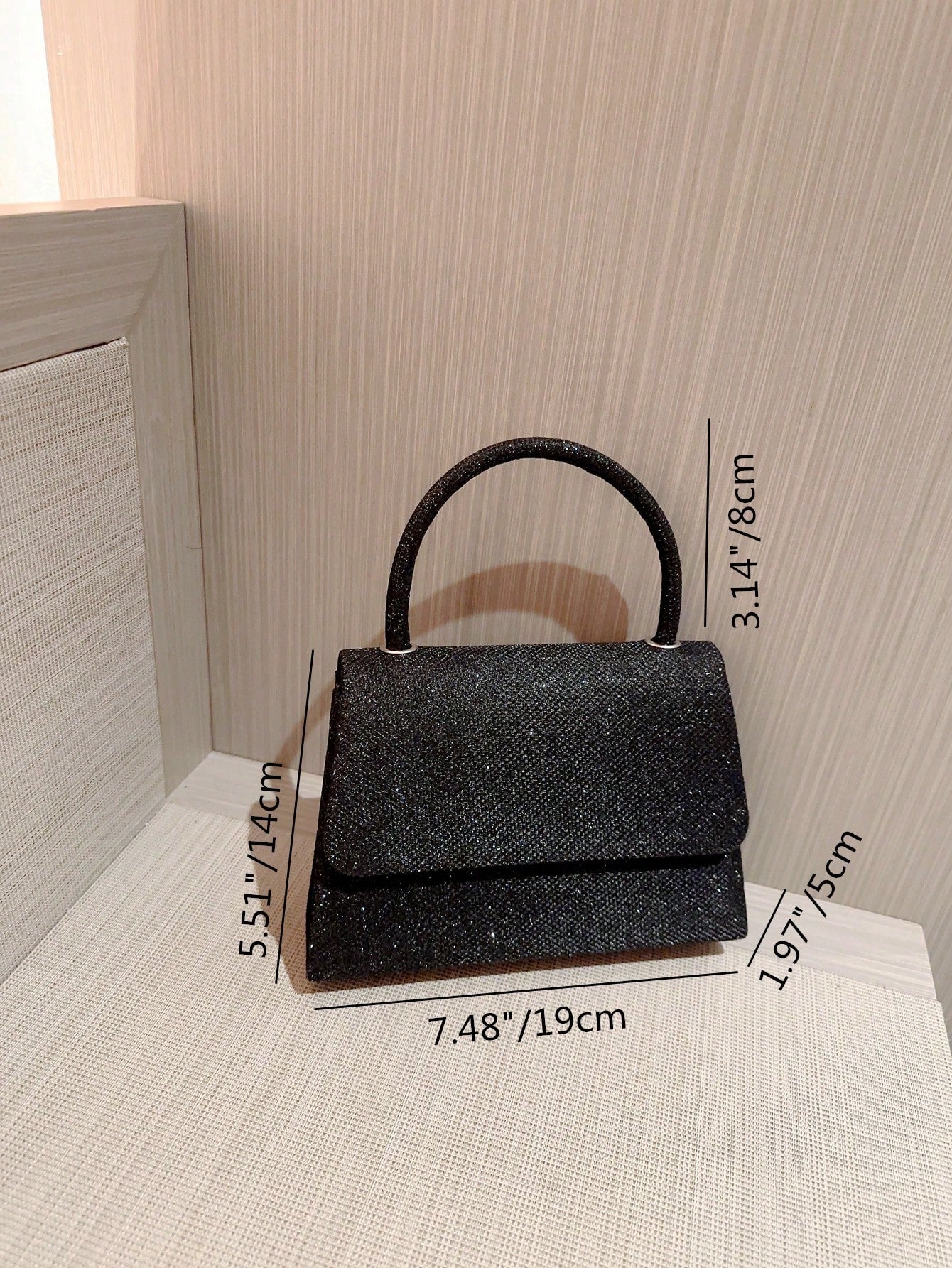 | SHEIN  Mini Flap Square Bag Glitter Black Minimalist | Bags | Shein | OneHub