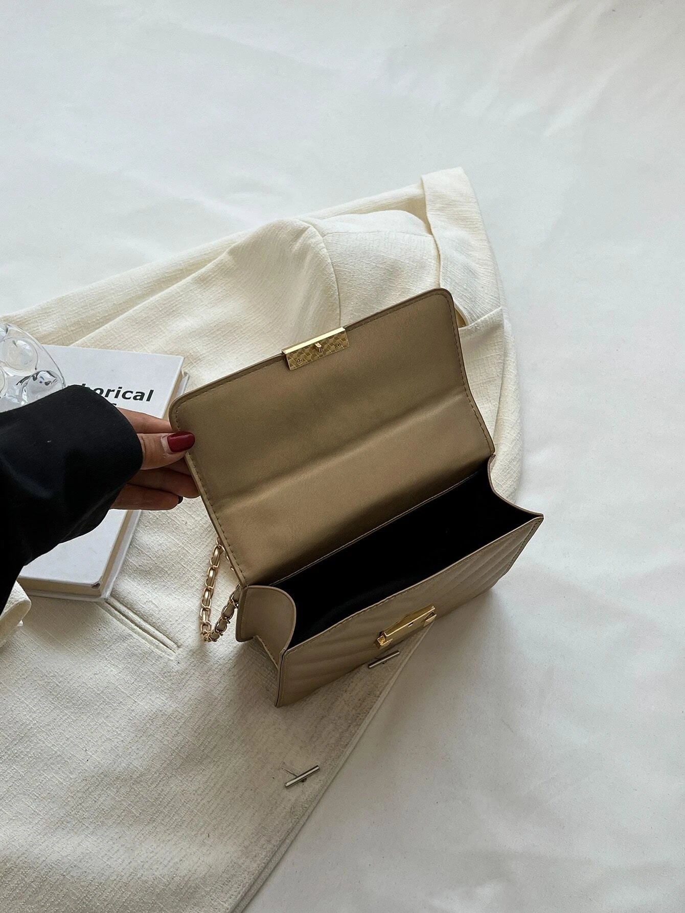  | SHEIN Mini Metallic Quilted Push Lock Flap Chain Square Bag | Bags | Shein | OneHub