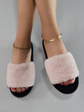  | SHEIN Minimalist Fuzzy Bedroom Slippers, Slip-on Pink Fashion Solid Color Women's Indoor Slippers | Slippers | Shein | OneHub