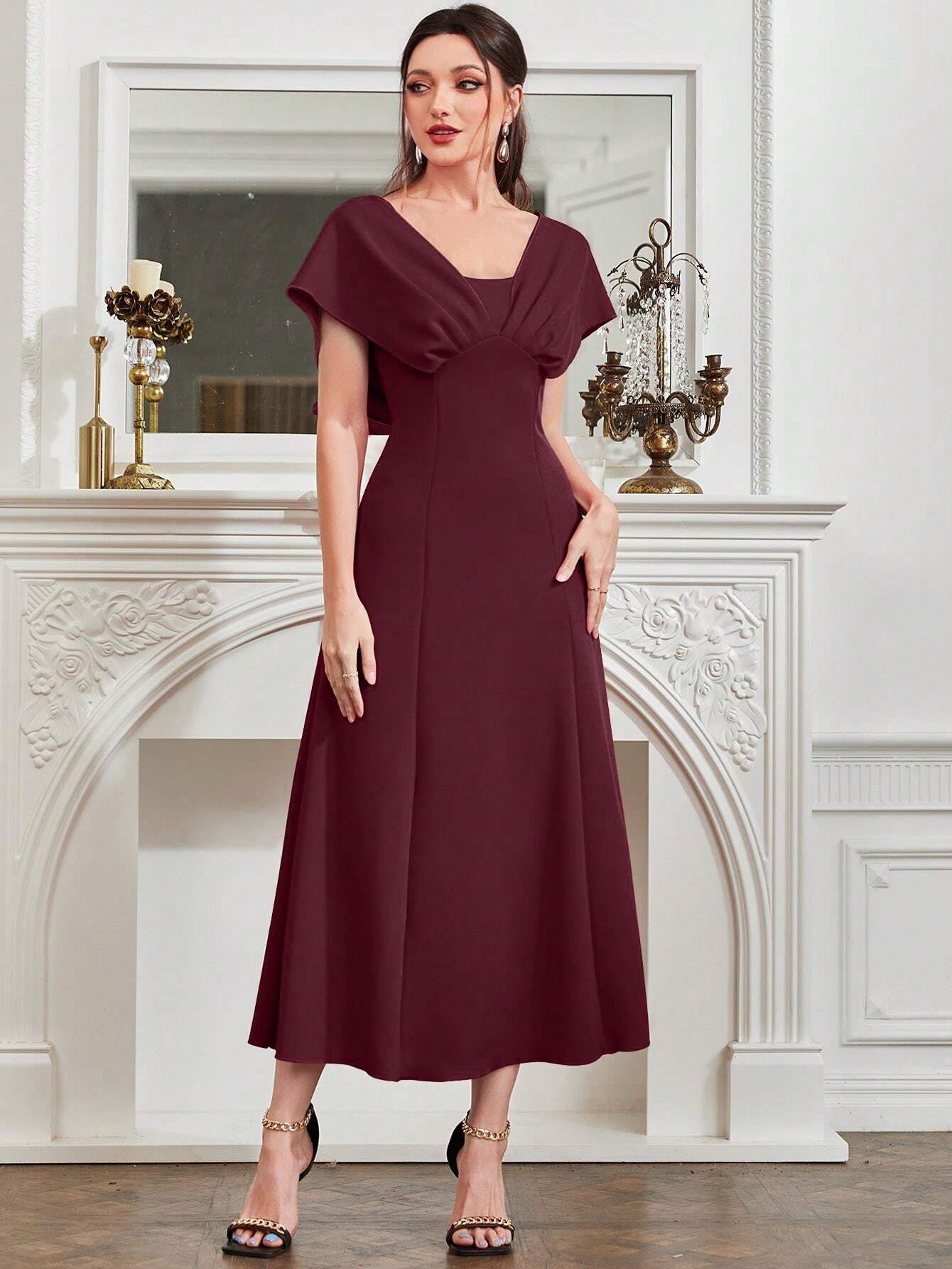  | SHEIN Modely Burgundy Red Ladies' Solid Color Simple Arabian Daily Modest Long Sleeve Dress Long Evening Dresses | Dress | Shein | OneHub