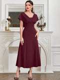SHEIN Modely Burgundy Red Ladies' Solid Color Simple Arabian Daily Modest Long Sleeve Dress Long Evening Dresses