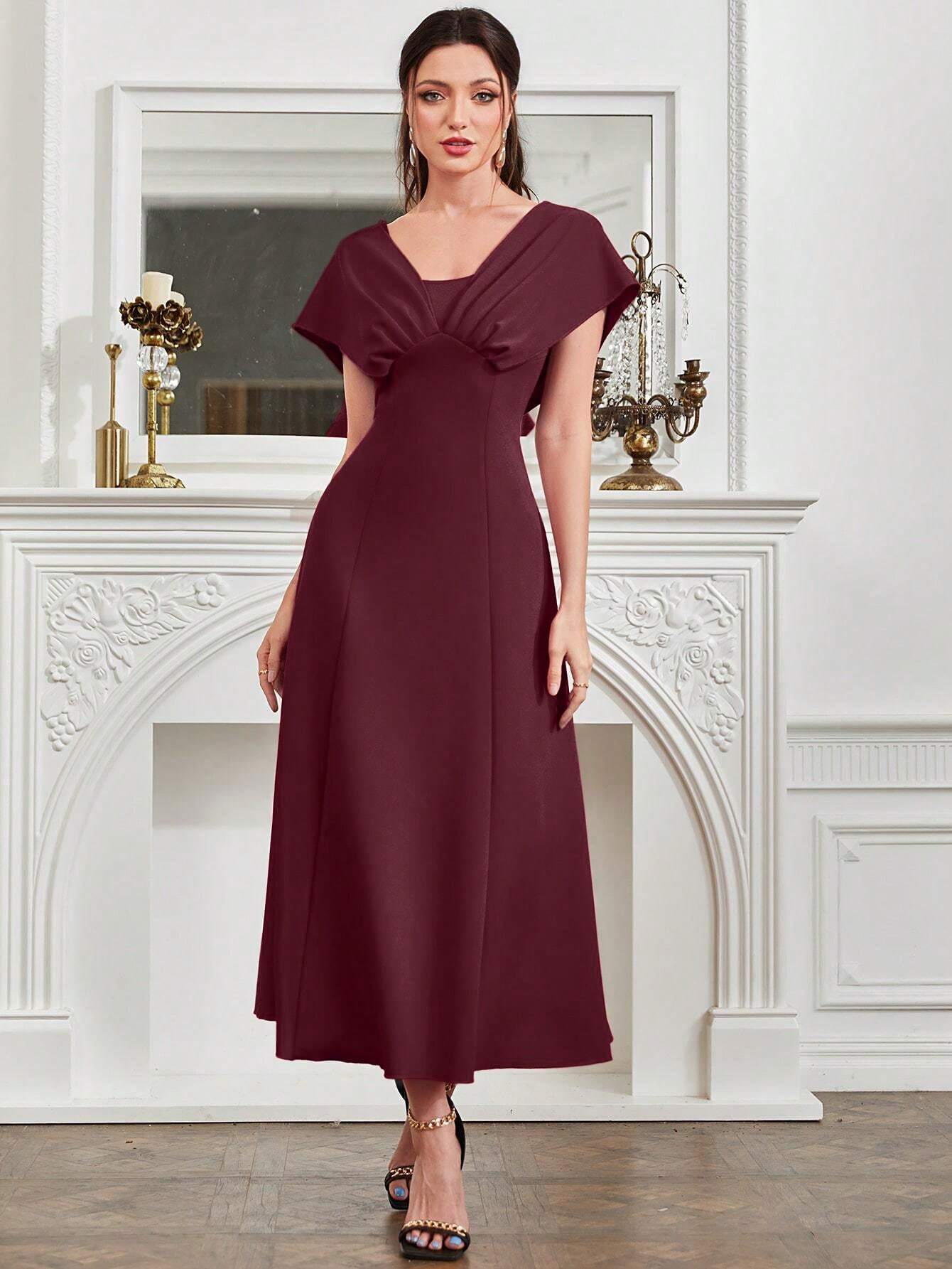 shein burgundy dress Wine Fancy Party Business Career Wrap Sz XL Length Dress SHEIN | Dresses | Nwt