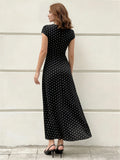 SHEIN Modelyn Elegant Floral Lace Patchwork Polka Dot Print V-Neck Fall Long Dress
