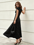SHEIN Modelyn Elegant Floral Lace Patchwork Polka Dot Print V-Neck Fall Long Dress