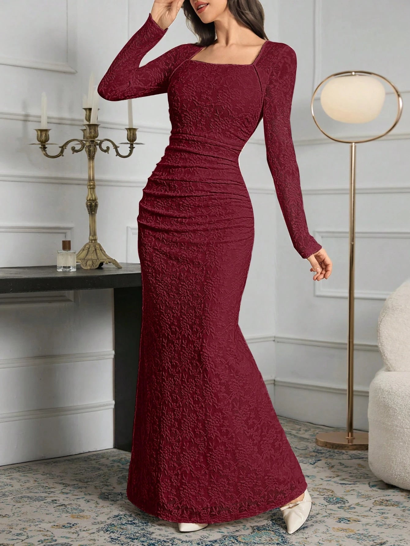 SHEIN Modelyn Elegant White Lace Slim Fit Long Dress For Women Long Ev | Dress SHEIN Modelyn Elegant White Lace Slim Fit Long Dress For Women Long Ev | Dress