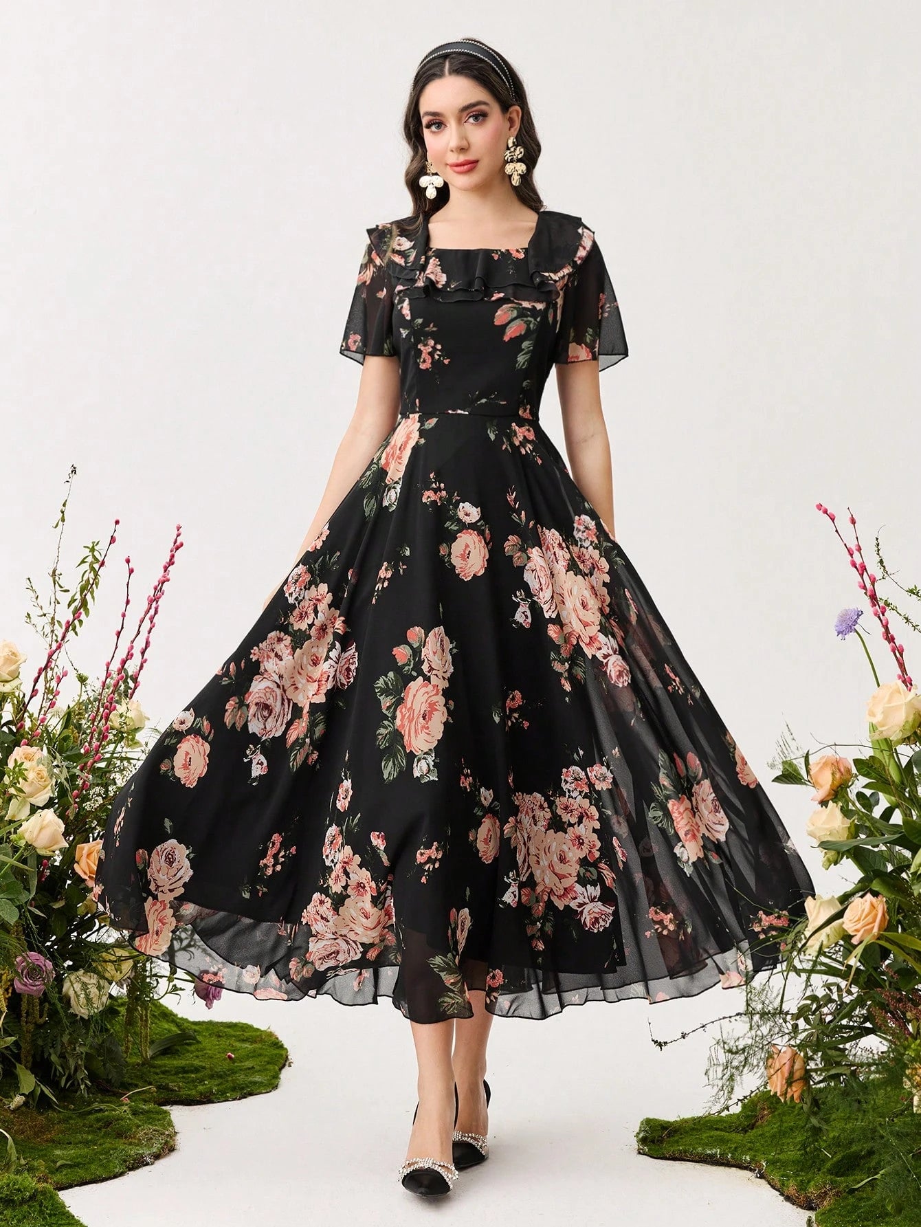 fitted shein dresses Shein Medium Vintage Blush Pink Lace Dress Scallop Floral Bridal Wedding Maxi