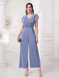 SHEIN Modely Ruffle Trim Wide Leg Jumpsuit