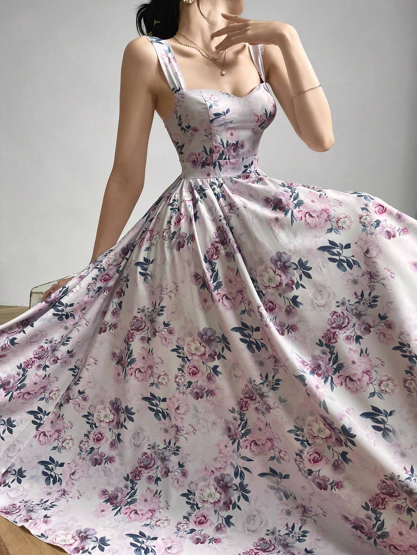  | SHEIN Modelyn Women Random Floral Print Casual Sleeveless Dress Maxi Women Outfit Long Evening Dresses | Dress | Shein | OneHub