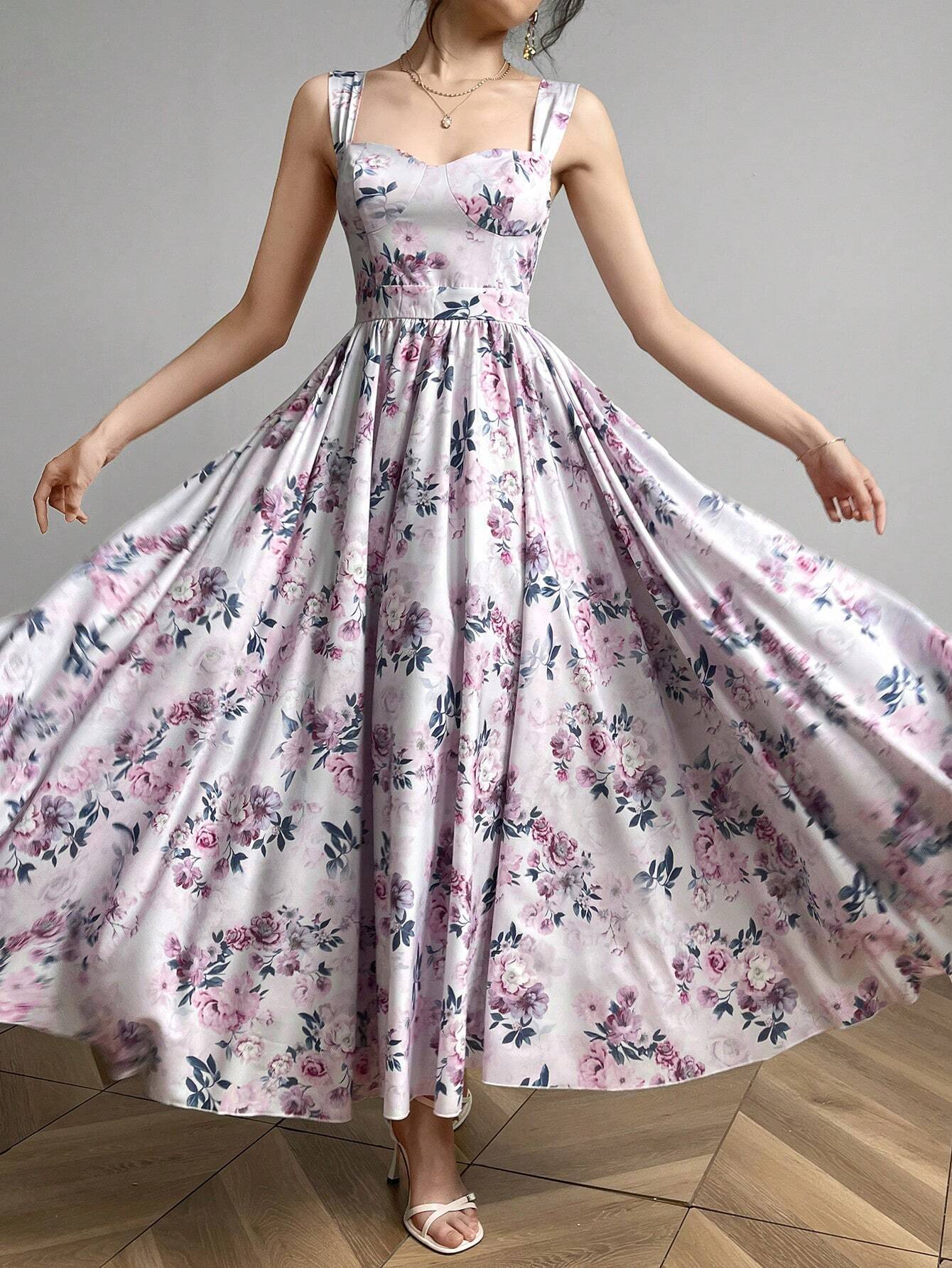  | SHEIN Modelyn Women Random Floral Print Casual Sleeveless Dress Maxi Women Outfit Long Evening Dresses | Dress | Shein | OneHub