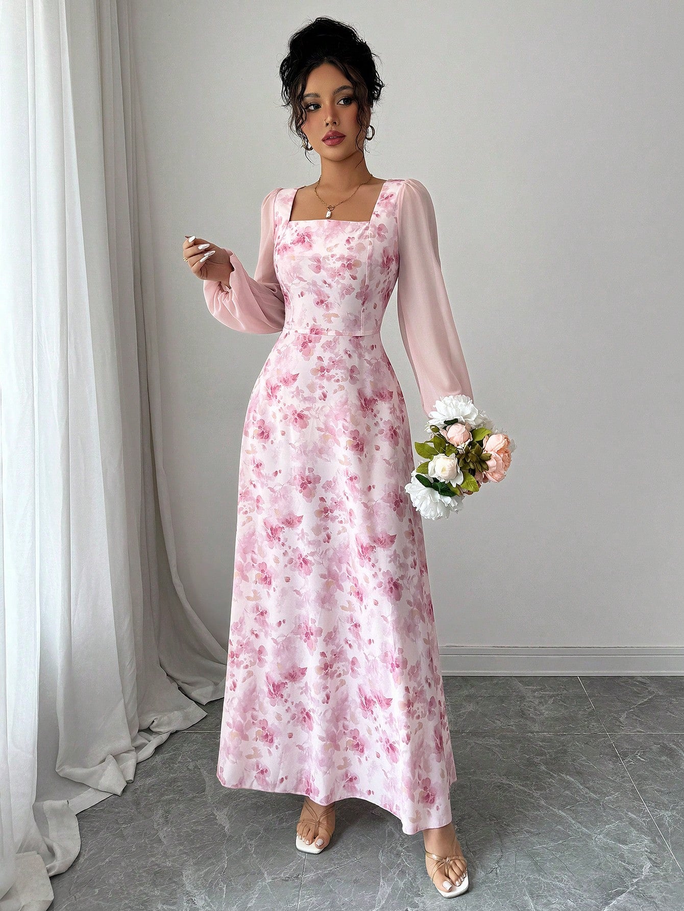 shein pink dress long sleeve GENKIRA Ladies' Pink Long Sleeve Dress