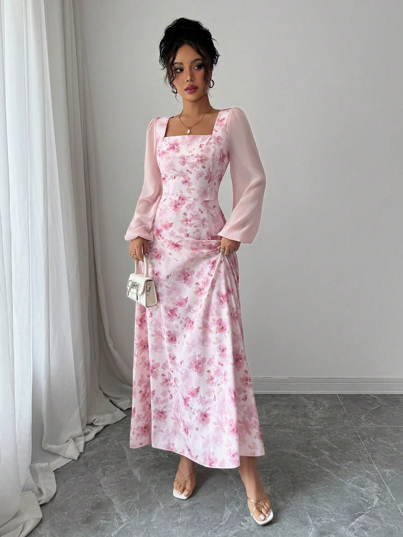 shein midi summer dresses Floral Dresses Shein Black Midi Dress SHEIN VCAY Summer Vacation Ditsy Floral Split Spaghetti Strap Dress